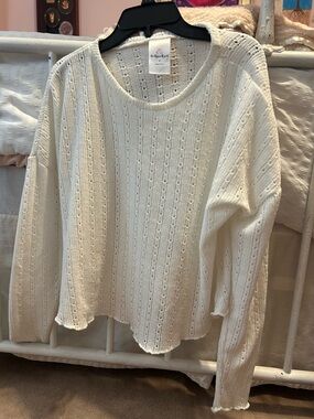 Cozy Pointelle Crewneck Sweater in Ivory by St. John's Bay